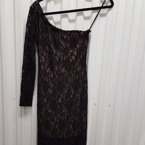 One Shoulder Black Lace Dress